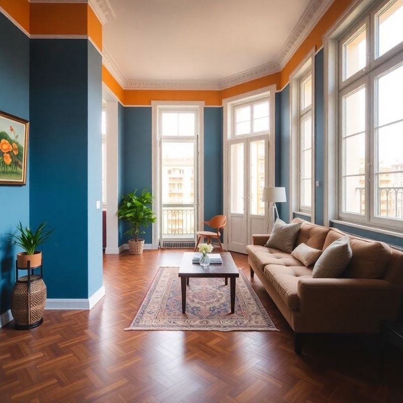Bright Bilbao apartment interior in Abando with parquet floors and tall windows